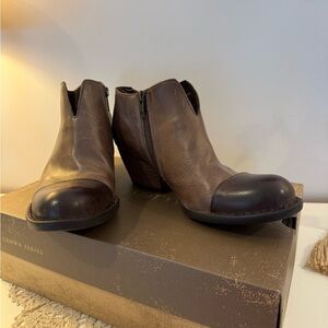 Women's Brown Leather Ankle Booties with Cap Toe